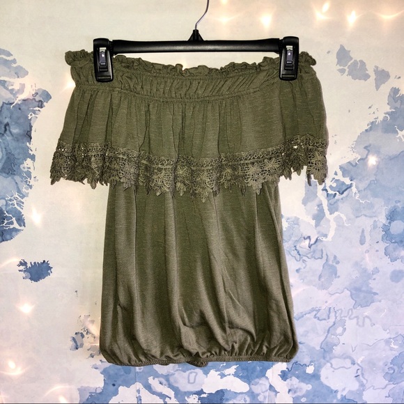 Altar'd State Tops - Altar’d State Army Green Off The Shoulder Top S